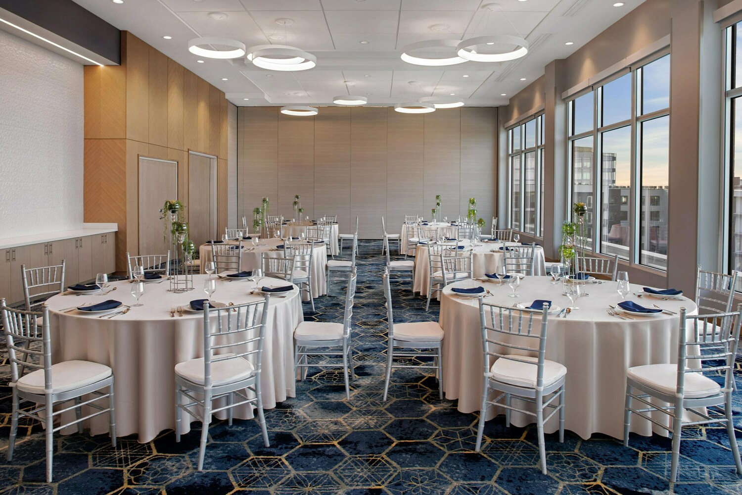 Beautiful floor to ceiling windows showcase this beautiful Ballroom with over 2,300 sq ft of wedding or event space.