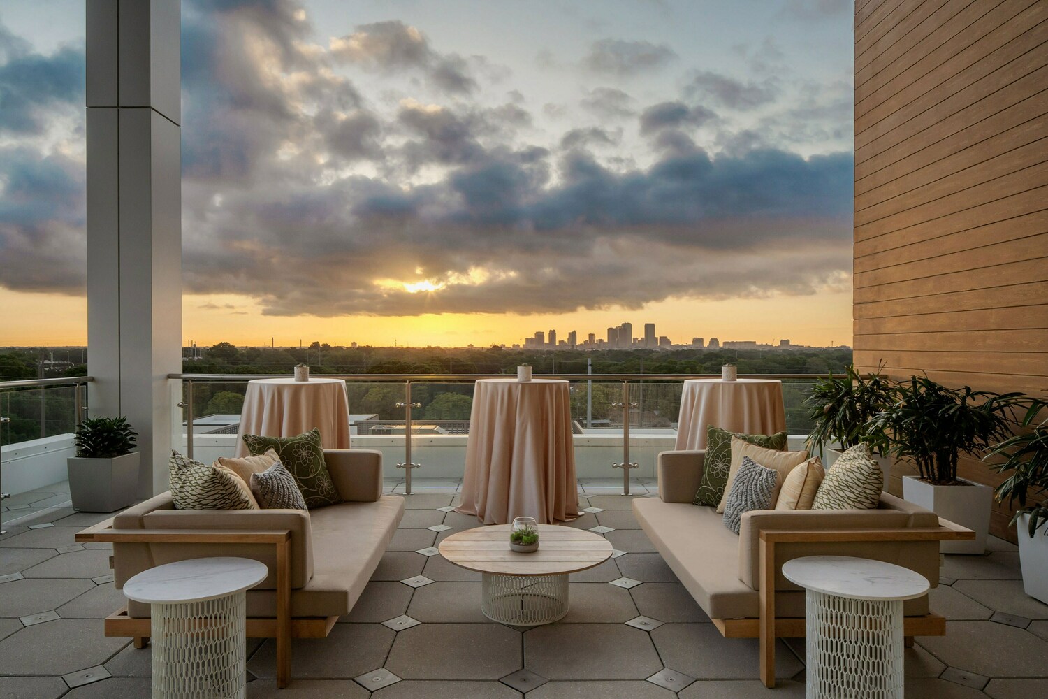 Skydeck pre-function area offers a lovely outdoor terrace with terrific views of downtown Tampa, ideal for receptions
